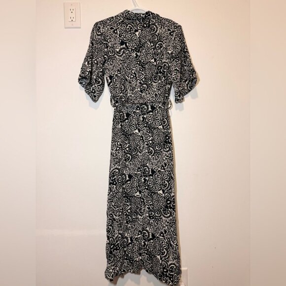 Zara Black White Shirt Midi Belted Dress size S - Picture 6 of 8
